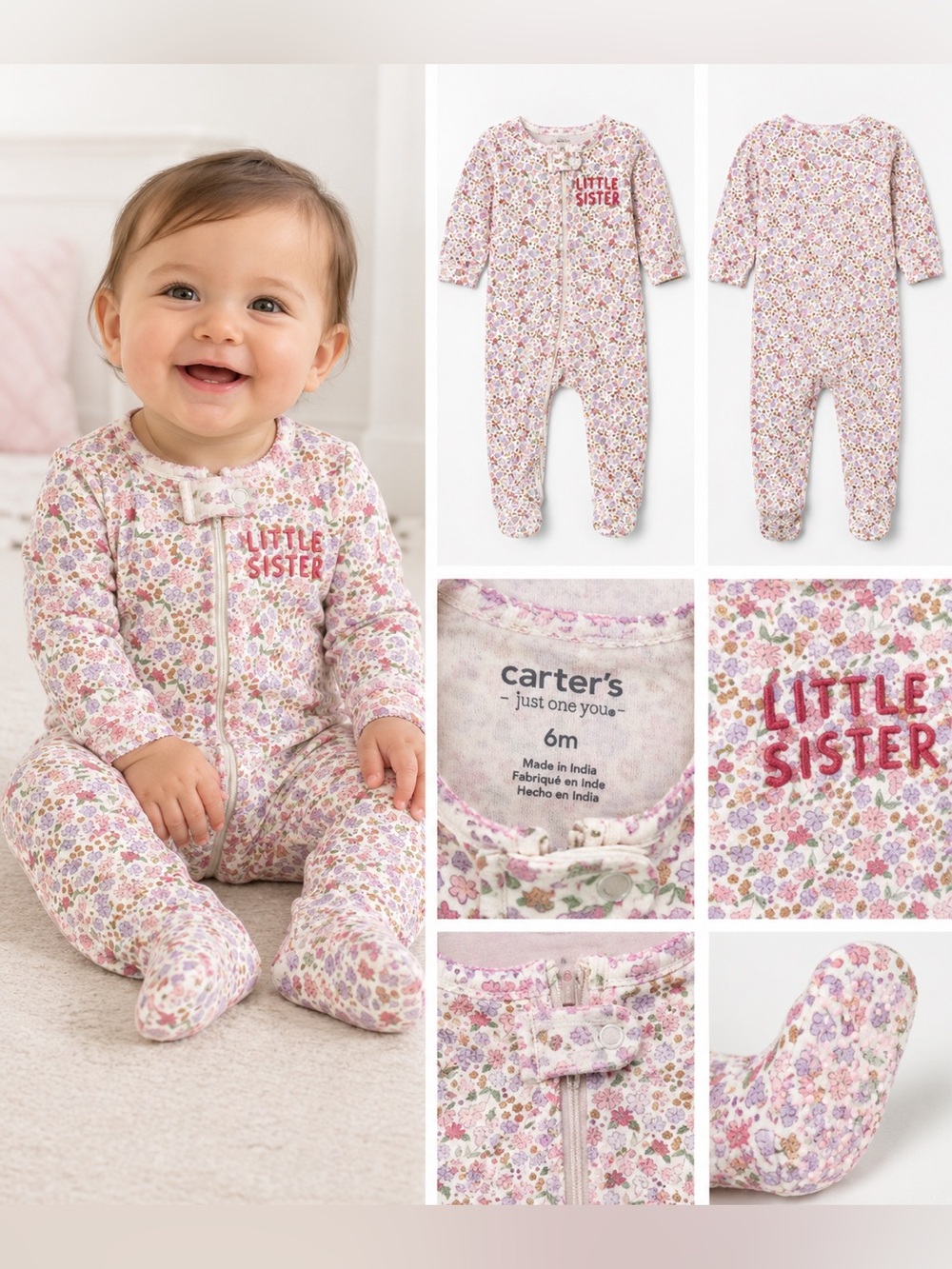 Carter’s Just One You Little Sister Floral Sleeper 6M Footed Pajamas